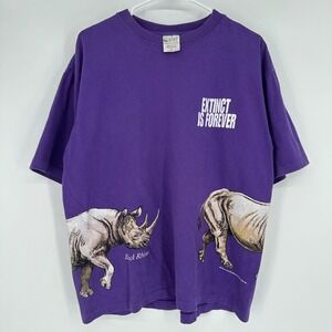 Vintage 90s WWF World Wildlife Fund Black Rhino Purple T-Shirt Large USA Made